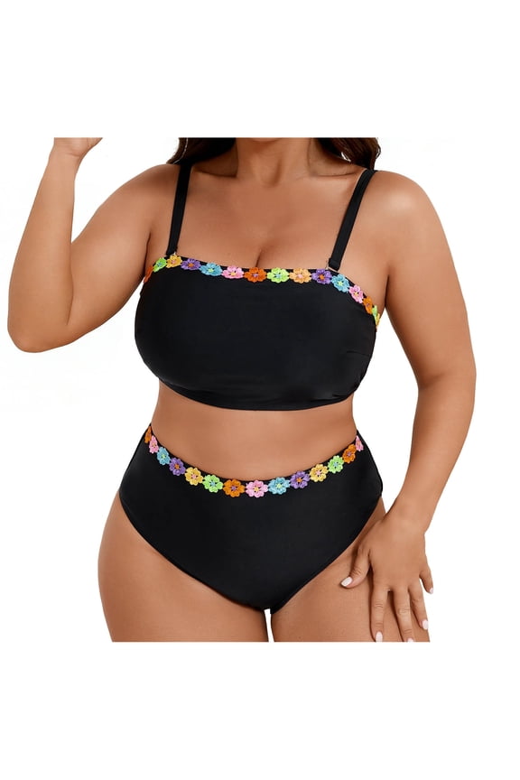 Womens Swimsuits Tankini Two Piece Scoop Neck Blouson Tummy Control Full Coverage Boyshorts for Beach Vacation Black L