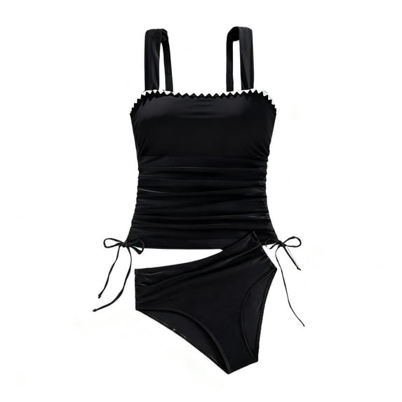 Hduncf Womens Tankini Swimsuits Tummy Control 2 Piece Ruched Drawstring Bathing Suits Tight Fitting Gathering Swim Suit Black XL
