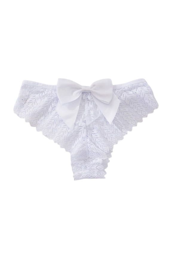 Womens Trendy Underwear Lace Bow Thongs Lingerie Breathable Brief Cheeky Ladies Underwear Panties White S
