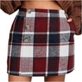 thumbnail image 1 of Hduncf Womens Woolen Flannel Plaid Mini Skirt Elastic High Waisted Tweed Skirts Button Bodycon Fall Dress with Pockets Red L, 1 of 9