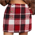 thumbnail image 1 of Hduncf Womens Woolen Flannel Plaid Mini Skirt Elastic High Waisted Tweed Skirts Button Bodycon Fall Dress with Pockets Red L, 1 of 9