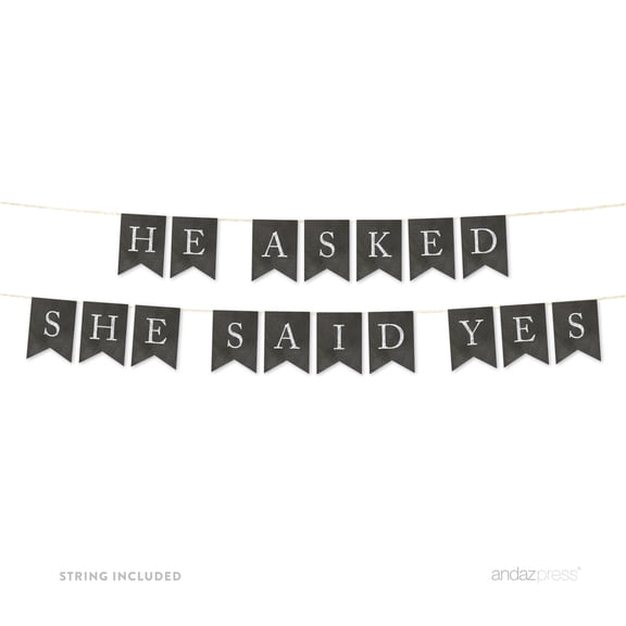 He Asked She Said Yes Vintage Chalkboard Wedding Pennant Party Banner