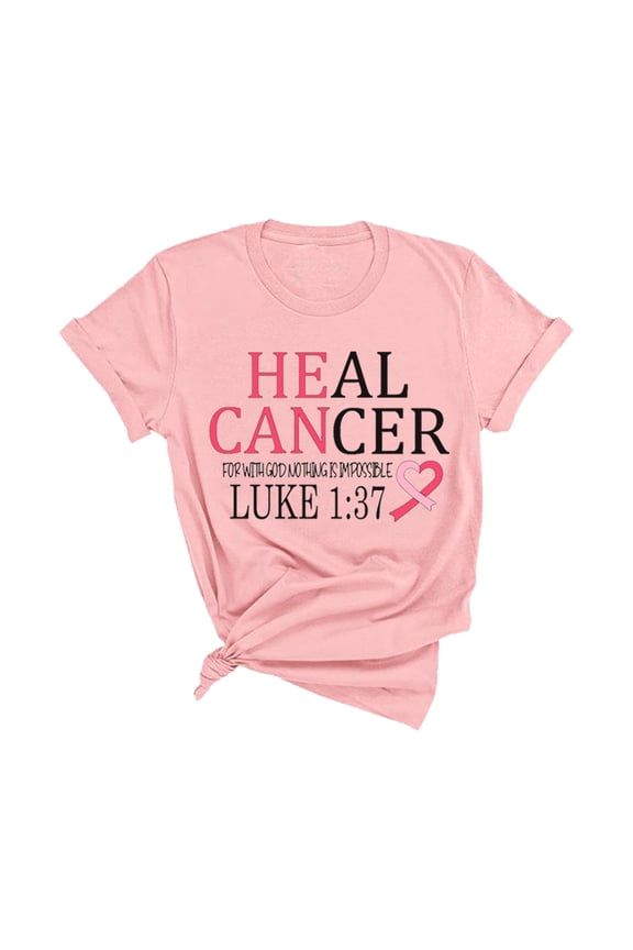 He Can Heal Cancer Breast Cancer Awareness Month T-Shirt, Crewneck, Pink, XL