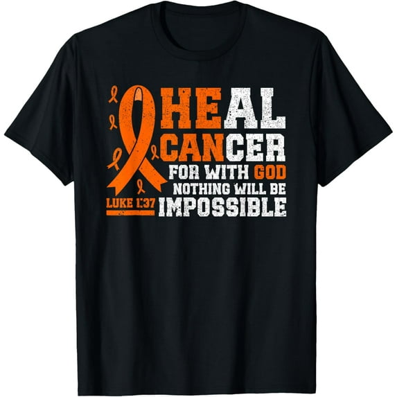 He Can Heal Cancer For With God Christian Leukemia Awareness T-ShirtMen and women, Black T-shirt, size: Extra large S-4XL