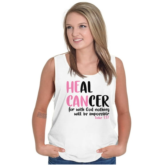 He Can Heal Cancer Religious BCA Tank Top Tee Shirt Women Brisco Brands S
