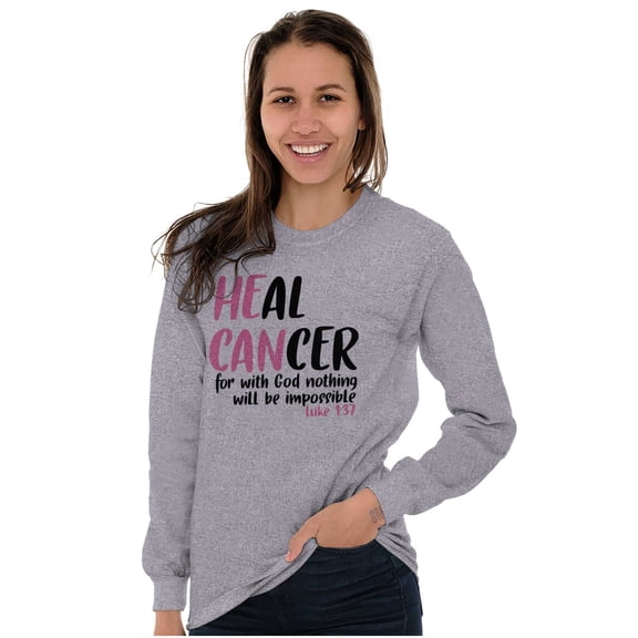 He Can Heal Cancer Religious BCA Women Plus Size Long Sleeve Graphic Tee Brisco Brands 3X