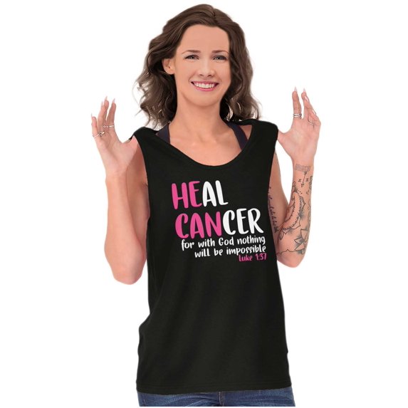 He Can Heal Cancer Religious BCA Womens Plus Size Graphic Tank Top Brisco Brands 3X