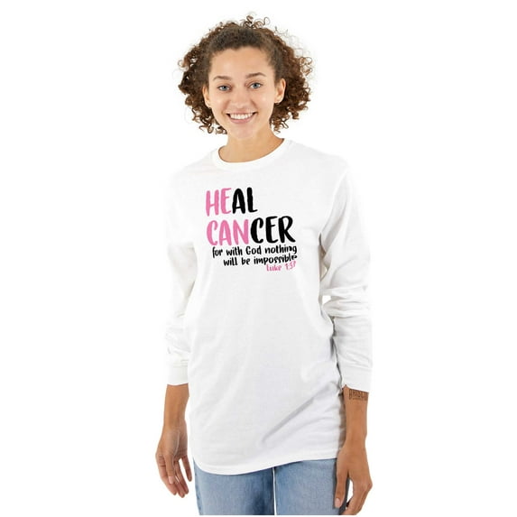 He Can Heal Cancer Religious BCA Women's Long Sleeve T Shirt Brisco Brands S