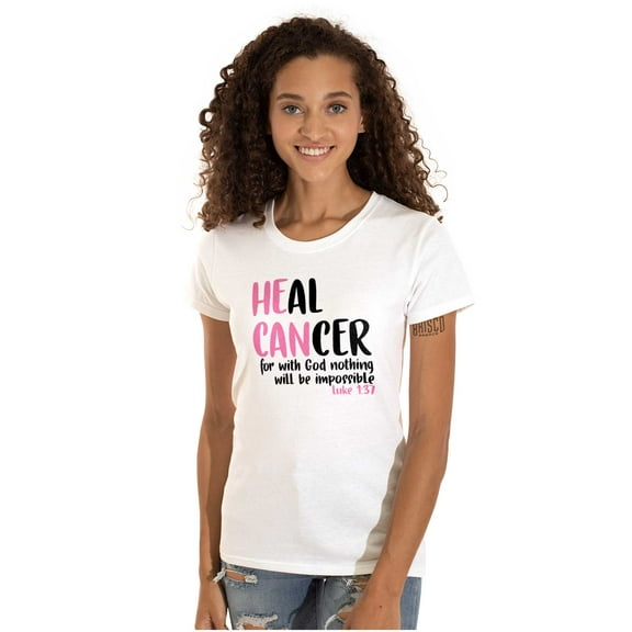 He Can Heal Cancer Religious BCA Womens Slim Fit Graphic Tee Brisco Brands M