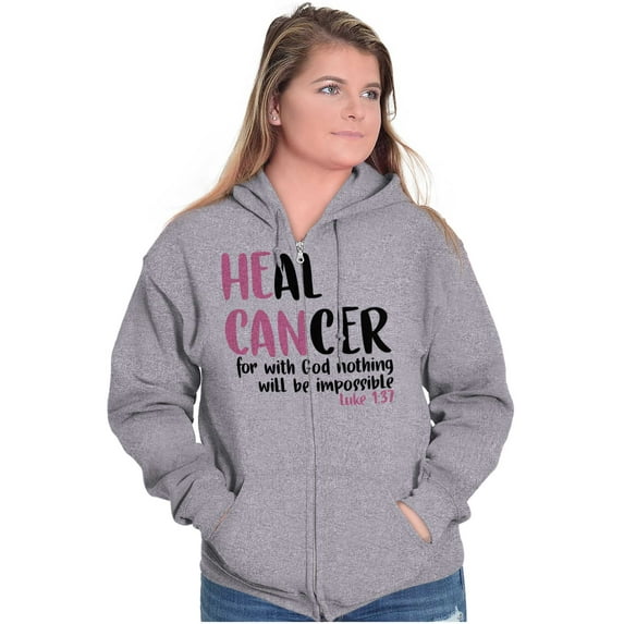He Can Heal Cancer Religious BCA Zip Hoodie Sweatshirt Women Brisco Brands S