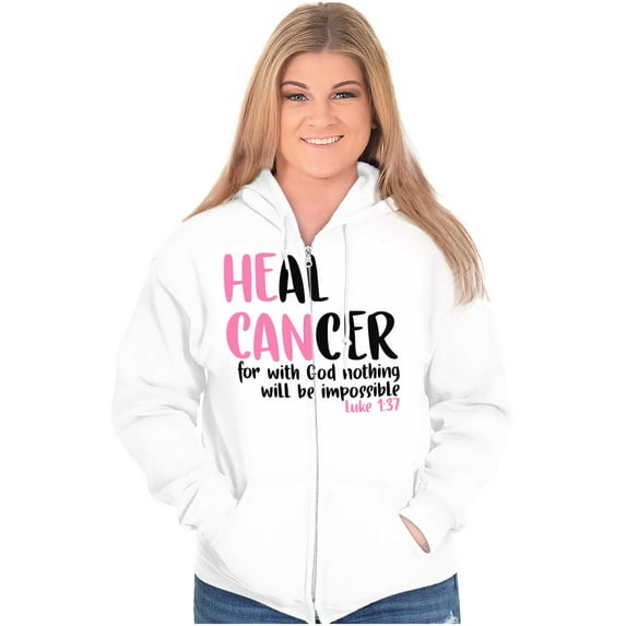 He Can Heal Cancer Religious BCA Zip Hoodie Sweatshirt Women Brisco Brands S
