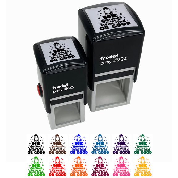 He Gnomes if You've Been Bad or Good Christmas Santa Self-Inking Rubber Stamp Ink Stamper - Pink Ink - Small 1 Inch