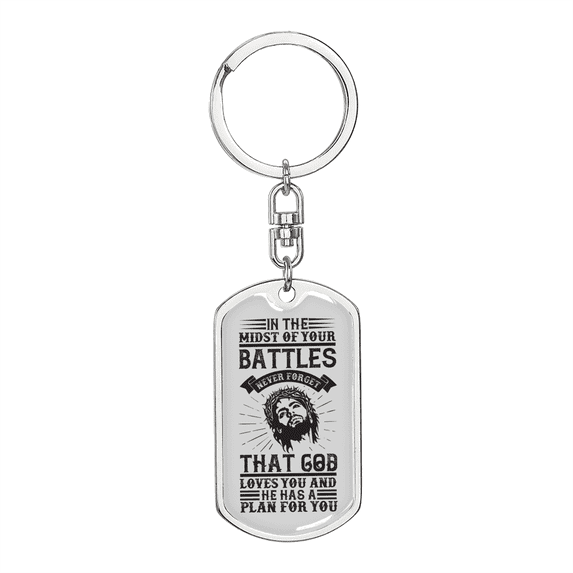 He Has A Plan Stainless Steel or 18k Gold Premium Swivel Dog Tag Keychain