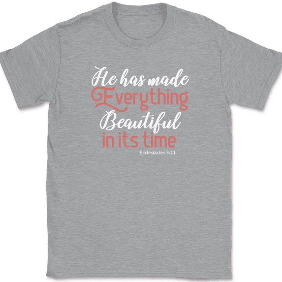 He Has Made Everything Beautiful T-Shirt Christian Religious Jesus Faith Tee - Heather Grey, 2XL