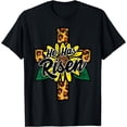 thumbnail image 1 of He Has Risen Leopard Cross Religious Easter Christian Women T-Shirt, 1 of 4