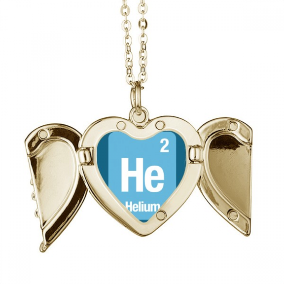He Helium Checal Element Science Folded Wings Peach Heart Pendant Necklace