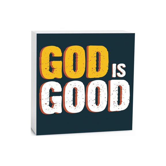 He Is Good Slate Grey Bold Script 5 x 5 Wood Tabletop Sign Plaque