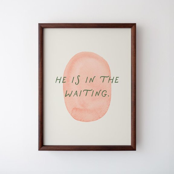 He Is In The Waiting Wall Art, Pink Hand Lettered Script Hymnal, Faith Based Inspirational, Christian Home And Prayer Room Decor
