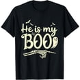 thumbnail image 1 of He Is My Boo Halloween Skeleton Matching Couple Women T-Shirt, 1 of 3
