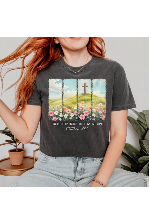 He Is Not Here He Has Risen Jesus Floral T-Shirt DARK HEATHER S-5XL Hot Trending Shirt
