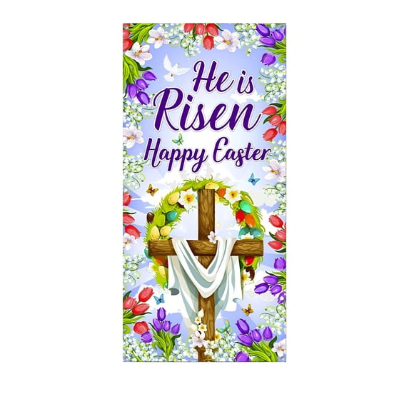 He Is Risen Banner 70x35in Easter Door Banner Christian Easter Decorations Resurrection Easter Banners for Church Religious Decoration