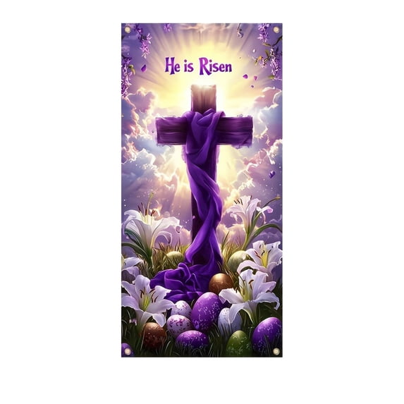 He Is Risen Banner 70x35in Easter Door Banner Christian Easter Decorations Resurrection Easter Banners for Church Religious Decoration
