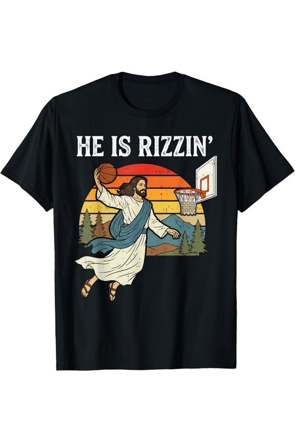 He Is Risen Basketball Rizzin' Rizzen Egg Day Jesus Shirt BLACK Unisex S-5XL