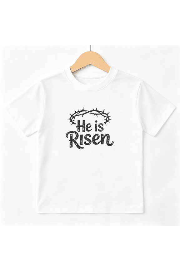 He Is Risen Boys Graphic Tee, Christian Easter Religious Faith 100% Cotton Kids Short Sleeve T-Shirt