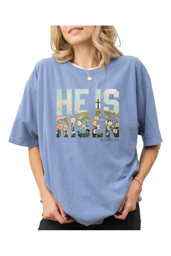 He Is Risen Christian Shirt for Women - Easter Faith Graphic Tee Espresso Shirt Adult Medium
