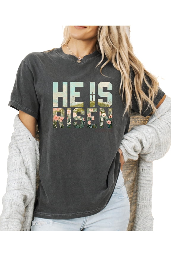 He Is Risen Christian Shirt for Women - Easter Faith Graphic Tee Pepper Shirt Adult Large
