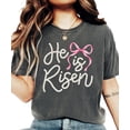thumbnail image 1 of He Is Risen Christian Shirt for Women - Pearl Bow Easter Faith Graphic Tee Pepper Shirt Adult Large, 1 of 7