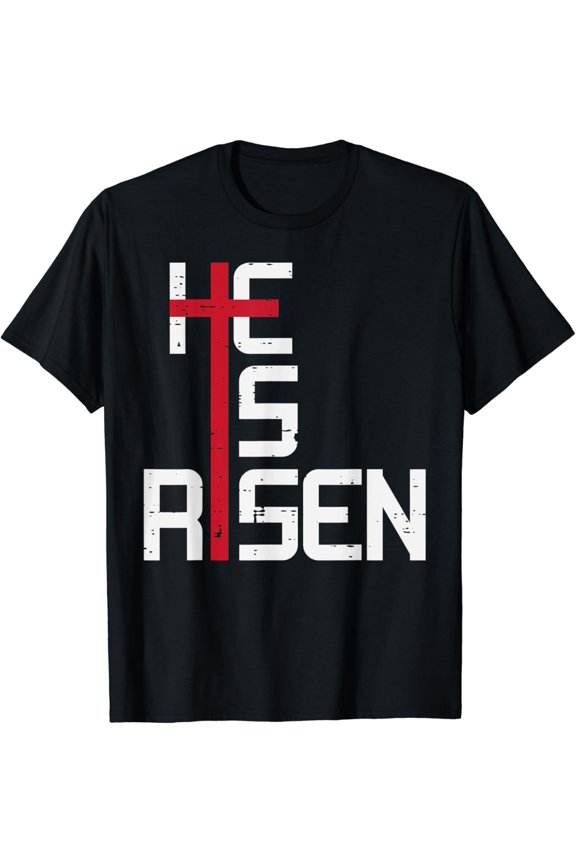 He Is Risen Cross Jesus Egg Day Christian Religious Shirt BLACK Unisex S-5XL