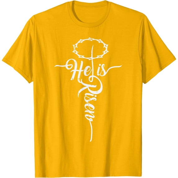 He Is Risen Cross Jesus Religious Easter Day Christians Unisex T-Shirt for Men Women Kids,Gold Color,Size YXL