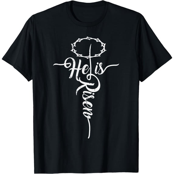 He Is Risen Cross Jesus Religious Easter Day Christians Unisex T-Shirt for Men Women Kids,Navy Color,Size 5/6