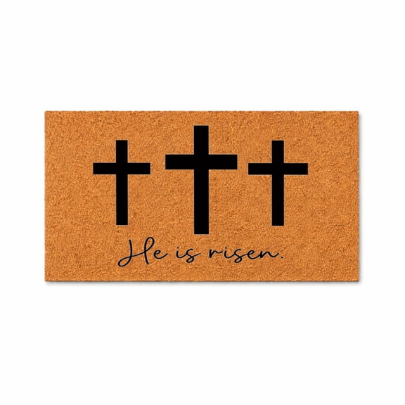 He Is Risen Doormat, Christian Welcome Mat, Three Crosses Design, Religious Front Door Decor, Easter Entryway Rug 4280 (24x72 inches) 4280