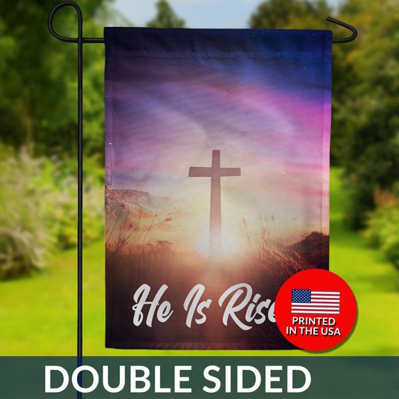 He Is Risen Double Sided Easter Flag Sunrise Cross Design