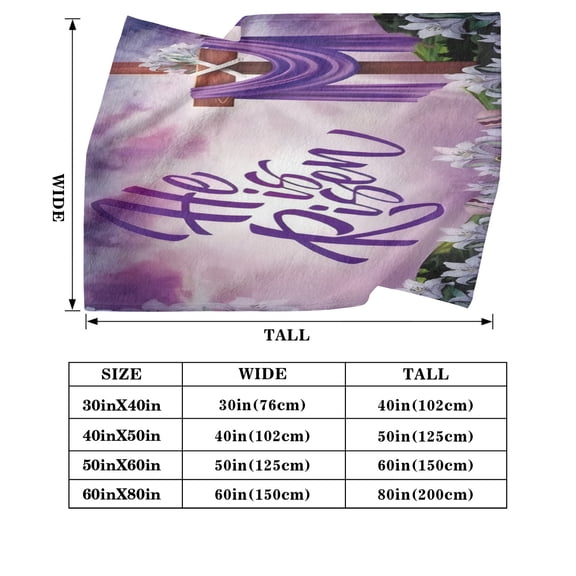 He Is Risen Easter Cross & Lily Flannel Throw Blanket - Soft Inspirational Purple Religious Blanket for Church & Home Decor