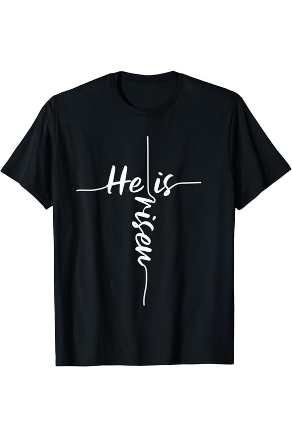He Is Risen Easter Day Jesus Cross Religious Christian Bible T-Shirt