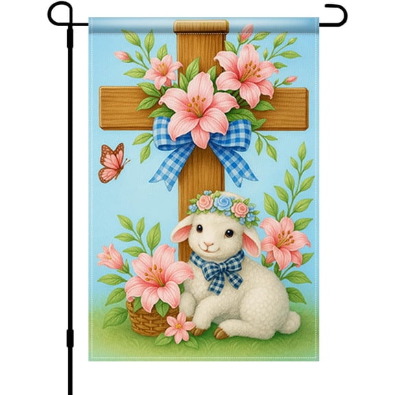 He Is Risen Easter Garden Flag 12x18 Inch Double Sided Cross Lamb Floral Burlap Rustic Farmhouse Outdoor Banner