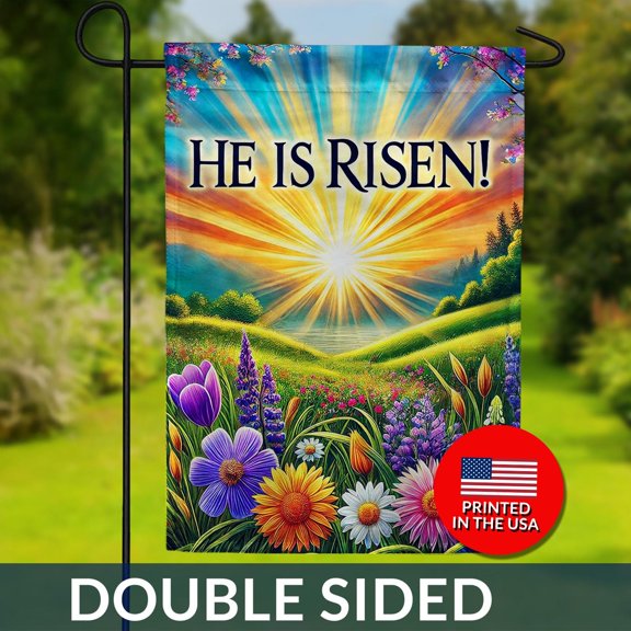 He Is Risen Easter Garden Flag Spring Meadow Double Sided 1