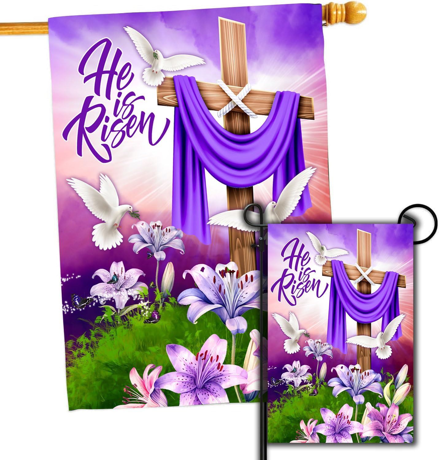 He Is Risen Easter Garden Flag Vertical Double Sided Outdoor Easter