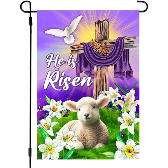 He Is Risen Easter Garden Flag Vertical Double Sided Religious Outdoor Easter Decor Garden Flag