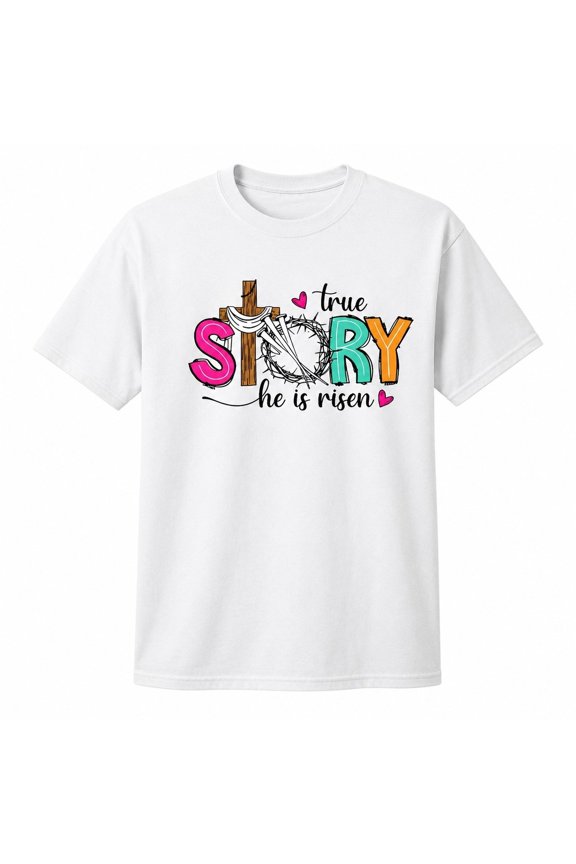 He Is Risen Easter Graphic T-Shirt, Christian Faith Cross Tee