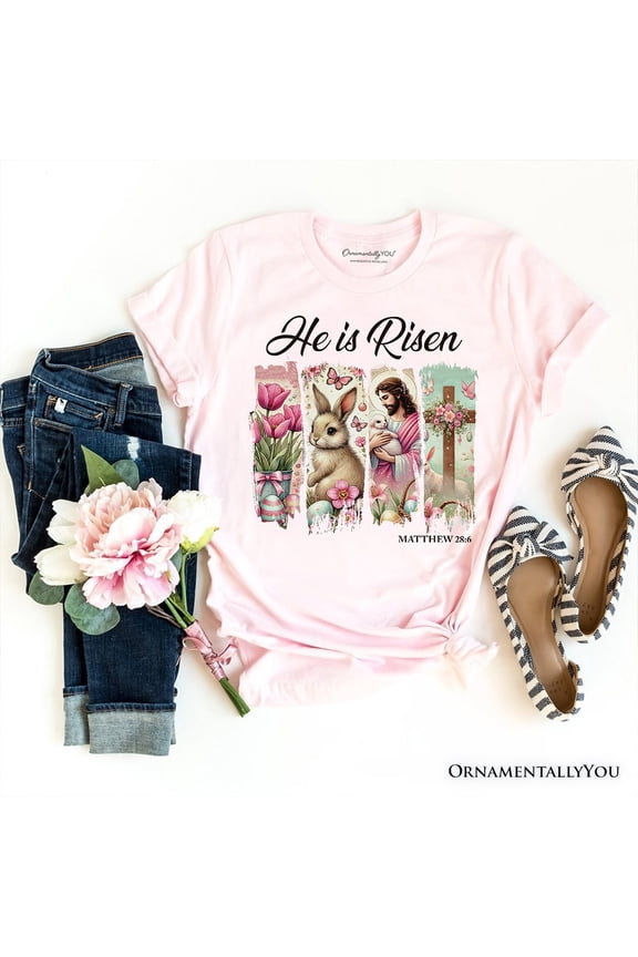 He Is Risen Easter Jesus T-Shirt, Matthew 28:6 Christian Tee for Believers