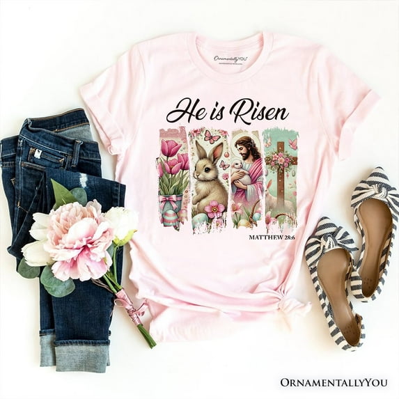 He Is Risen Easter Jesus T-Shirt, Matthew 28:6 Christian Tee for Believers