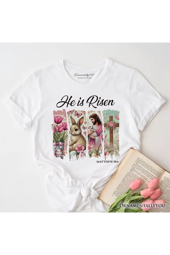 He Is Risen Easter Jesus T-Shirt, Matthew 28:6 Christian Tee for Believers