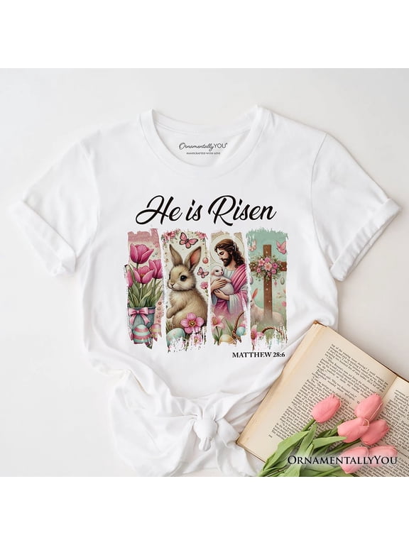 He Is Risen Easter Jesus T-Shirt, Matthew 28:6 Christian Tee for Believers