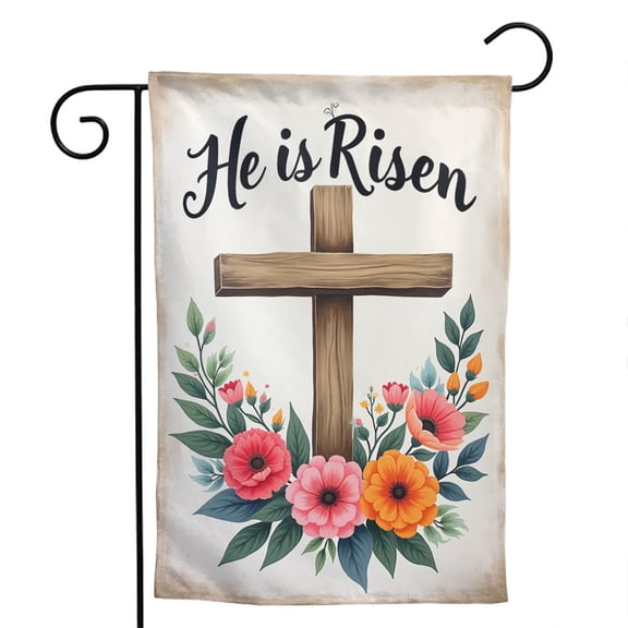 He Is Risen Easter Polyester Garden Flag 12.5x18 Inch - Double Sided Religious Farmhouse Outdoor Decor