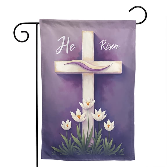 He Is Risen Easter Polyester Garden Flag 12.5x18 Inch - Double-Sided Vertical Farmhouse Welcome Banner