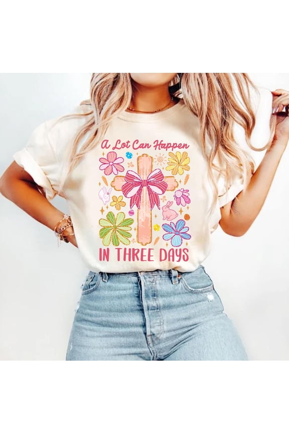 He Is Risen Easter Shirt, Coquette Bow Easter Tee, Retro Bunny Shirt, Pink Floral Spring Shirt for Women, Christian Easter T-Shirt